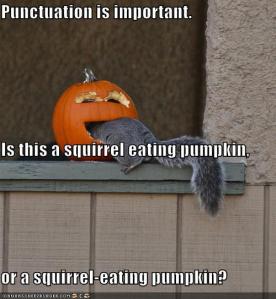 An excellent treatise on the use and misuse of hyphens! Poor squirrel. That's what he gets for eating my pecans. Image found on PleatedJeans.